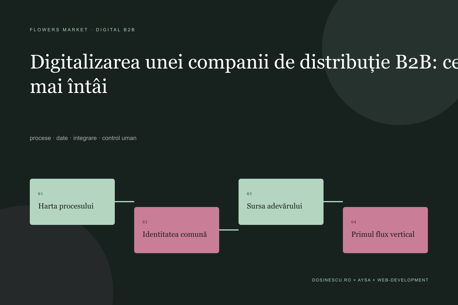 Digitalizarea unei companii de distribuție B2B: ce procese conectezi mai întâi — diagramă editorială despre procese, date și integrare