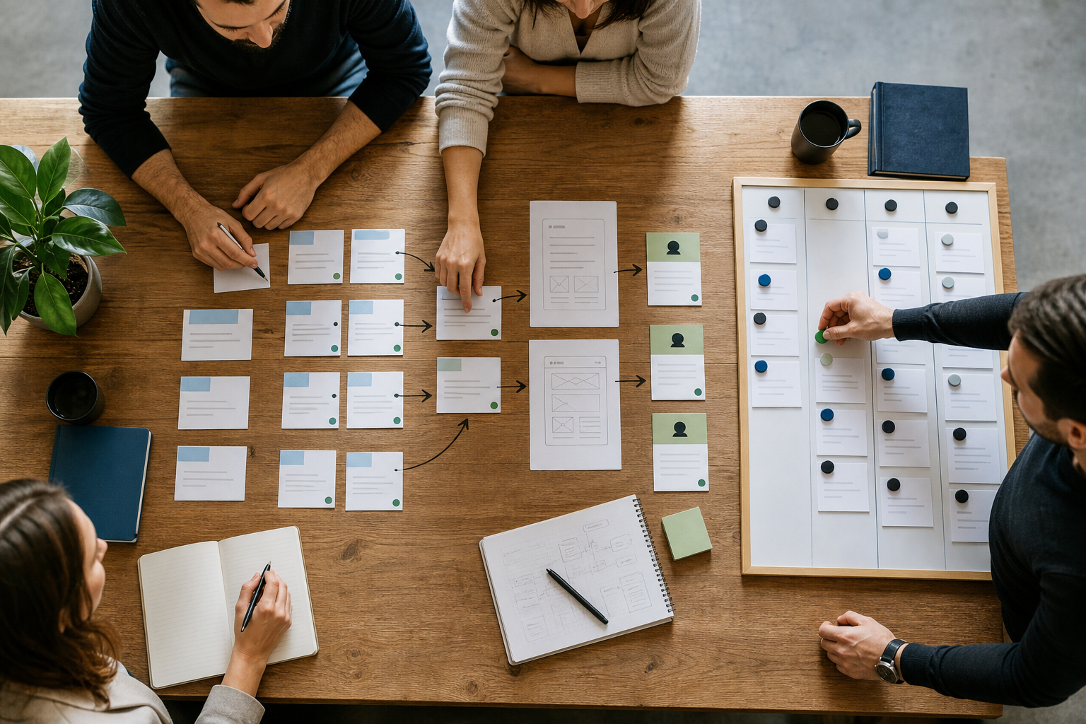 SEO B2B în București: cum transformi vizibilitatea organică în leaduri și pipeline reprezentat printr-o scenă editorială despre analiză, decizie și măsurare