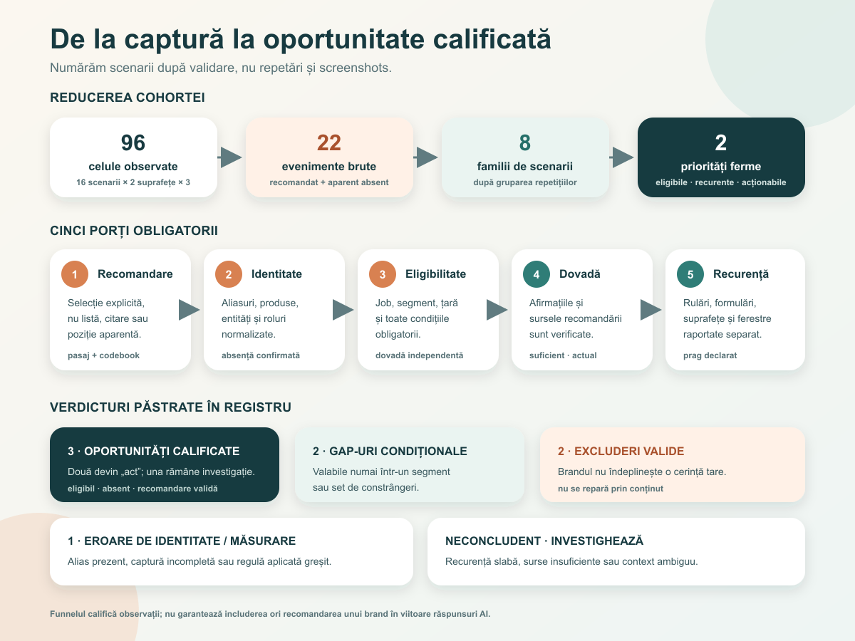 Funnel de calificare pentru scenarii cu un concurent recomandat și brandul analizat absent